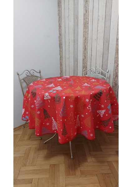 Yuvarlak,yılbaşı Desenli,duck (Sıvı Itici ,leke Tutmaz) Kumaş,masa Örtüsü