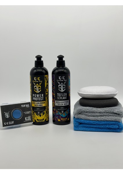 E&e Custom Car Çizik ve Hologram Pasta Wax 400 Ml, Boya Koruyucu Teflon Wax 400 Ml(2 Adet Bez ve 2 Adet Ped Ile)