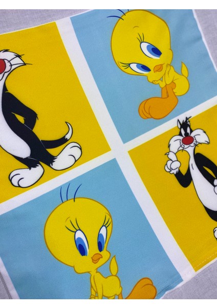 Tweety Ve Sylvester Desenli Kırlent Kılıfı ve Yastık