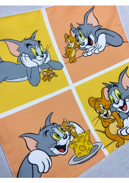 Tom Ve Jerry Desenli Dijital Baskılı Kırlent Kılıfı ve Yastık