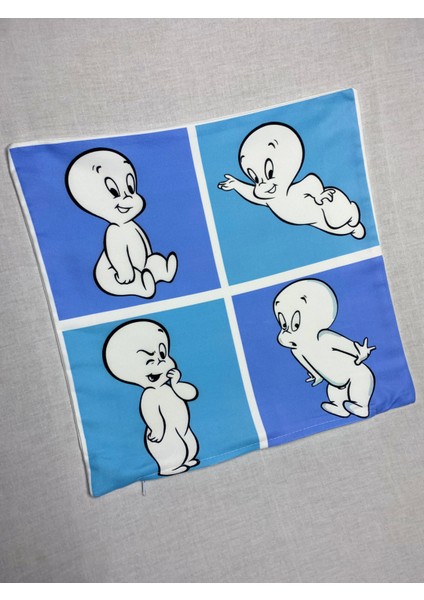 Sevimli Hayalet Casper Desenli Dijital Baskılı Kırlent Kılıfı ve Yastık