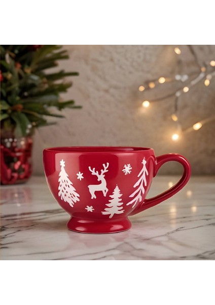 New Year Yılbaşı Snowy Çay Fincanı Kırmızı 440 ml