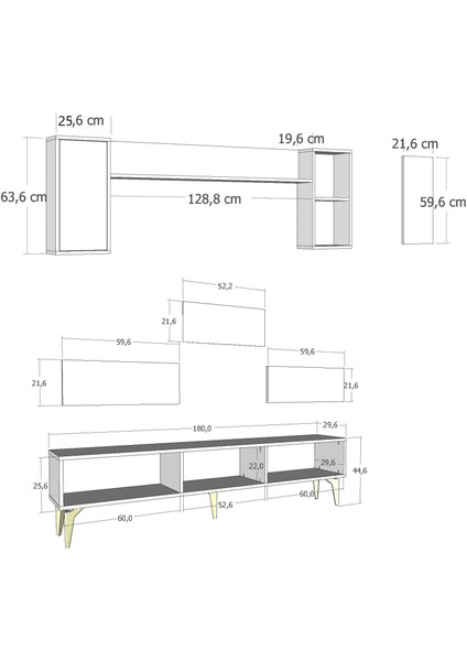 Hiraa 180 cm Tv Ünitesi Takımı Safirmeşe-Antrasit