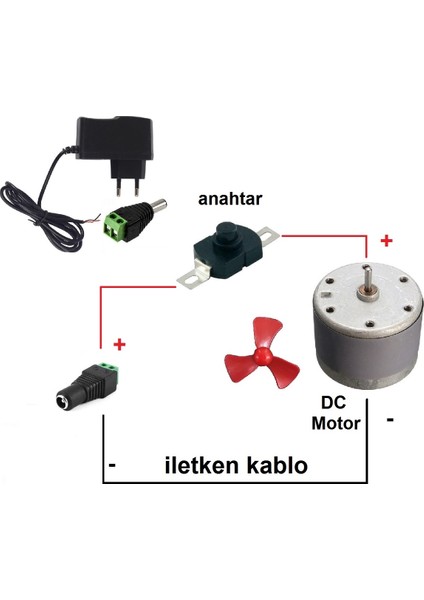 Adaptörlü Anahtarlı Soketli Basit Motor Deney Seti - Öğrenci Elektrik Devresi