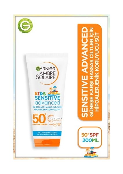 Garnıer Ambre Solaıre Sensıtıve Advanced Çocuk Güneşe Karşı Hassas Ciltler Için Hipoalerjenik Koruyucu Süt 50SPF 200ML