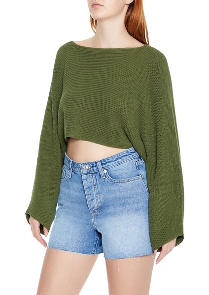 F21 Sırt Dekolteli Crop Triko Kazak