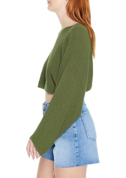 F21 Sırt Dekolteli Crop Triko Kazak