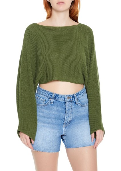 F21 Sırt Dekolteli Crop Triko Kazak