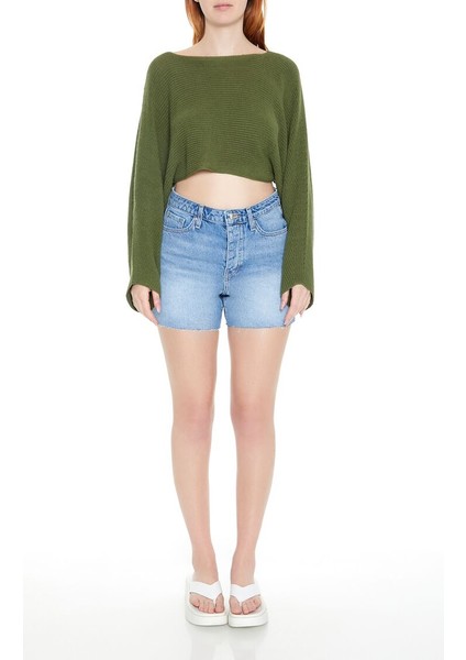 F21 Sırt Dekolteli Crop Triko Kazak