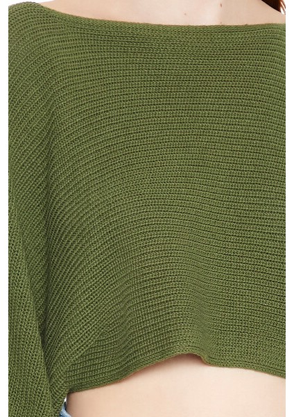 F21 Sırt Dekolteli Crop Triko Kazak