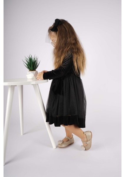 Kız Çocuk Yılbaşı Temalı Fiyonklu Eteği Tül Uzun Kol Elbise fiyatları