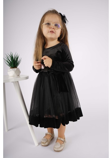 Kız Çocuk Yılbaşı Temalı Fiyonklu Eteği Tül Uzun Kol Elbise fırsatları