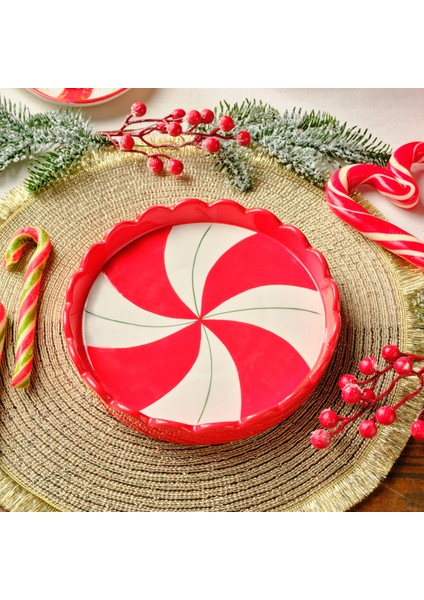 New Year Yılbaşı Candy Stripe Pasta Tabağı 20,5 cm
