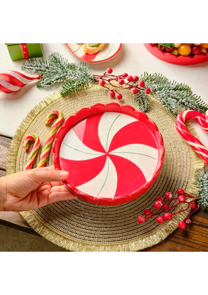 New Year Yılbaşı Candy Stripe Pasta Tabağı 20,5 cm