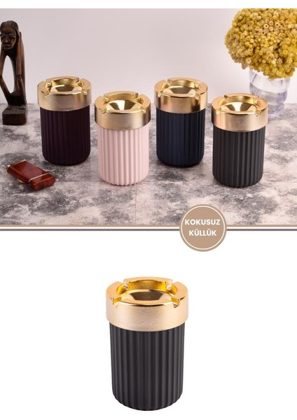 Kokusuz Çizgili Gold Küllük, Dumansız Yuvarlak Küllük