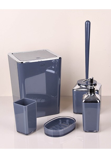 Lüks Kare Form 5 Parça Krom Detaylı Banyo Seti