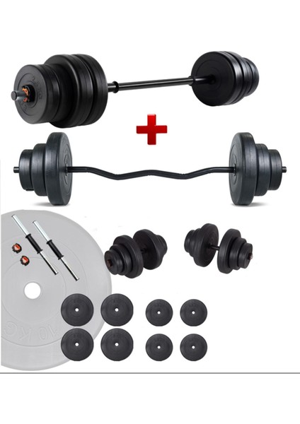 Tekno Trust Spor 38 kg Z Bar Halter Seti ve Dambıl Seti Ağırlık Fitness Seti