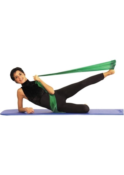 Yeşil Pilates Bandı, 1,5 metre, orta sertlik, esneklik ve güç artırıcı egzersizler için