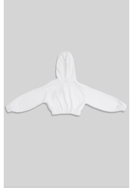 Almogro Ekru Pamuklu Kız Çocuk Crop Sweatshirt modelleri