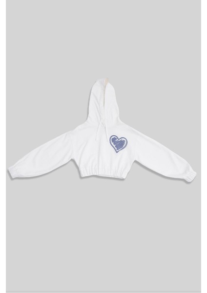 Almogro Ekru Pamuklu Kız Çocuk Crop Sweatshirt fırsatları