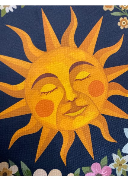 Çiçekler Ve Güneş Desenli Dekoratif Dijital Baskılı Kırlent Kılıfı ve Yastık