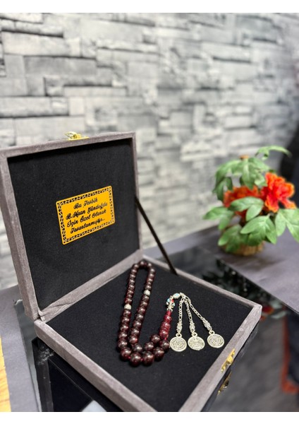 Kehribar Tesbih Özel Isimli Kadife Kutulu Usta Işçilikli
