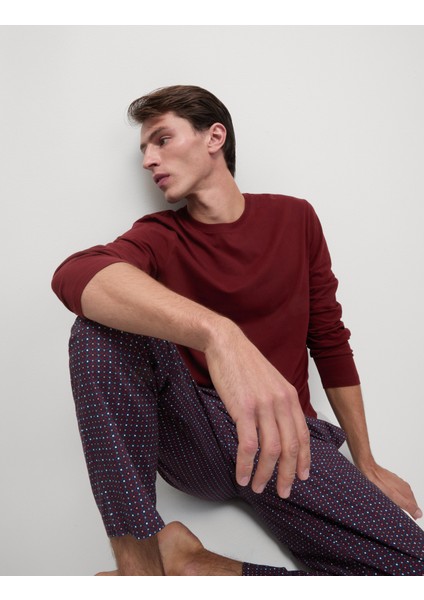 Saf Pamuklu Desenli Uzun Kollu Pijama Takımı