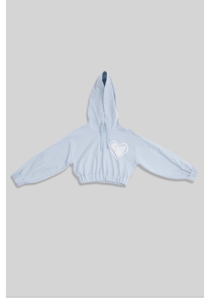 Almogro Mavi Pamuklu Kız Çocuk Crop Sweatshirt indirimleri