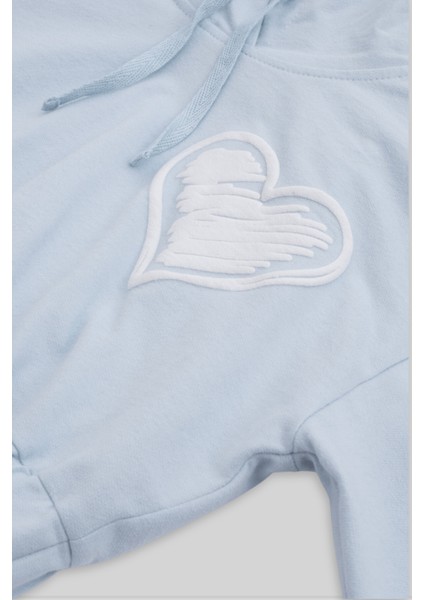 Almogro Mavi Pamuklu Kız Çocuk Crop Sweatshirt