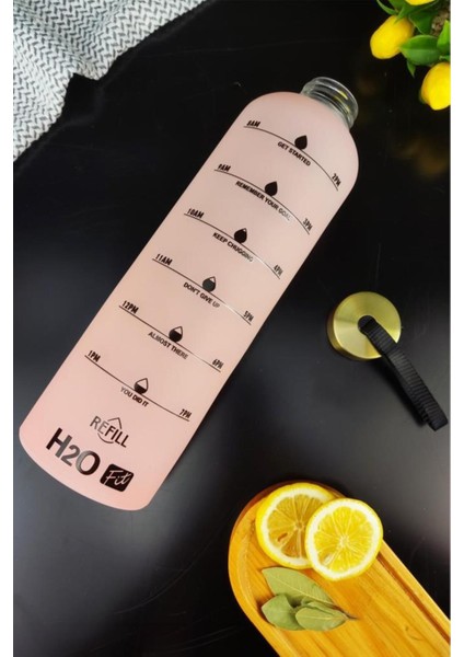 H2O Motivasyon Cam Matara Su Şişesi 1000 cc Pembe - H2O87193 C1-1-18