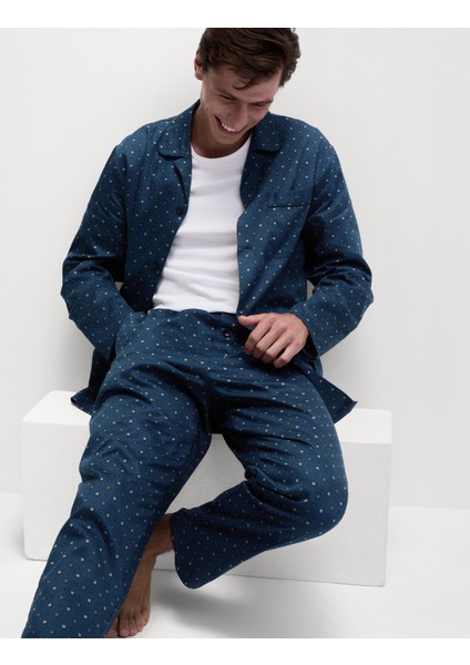 Saf Pamuklu Uzun Kollu Pijama Takımı