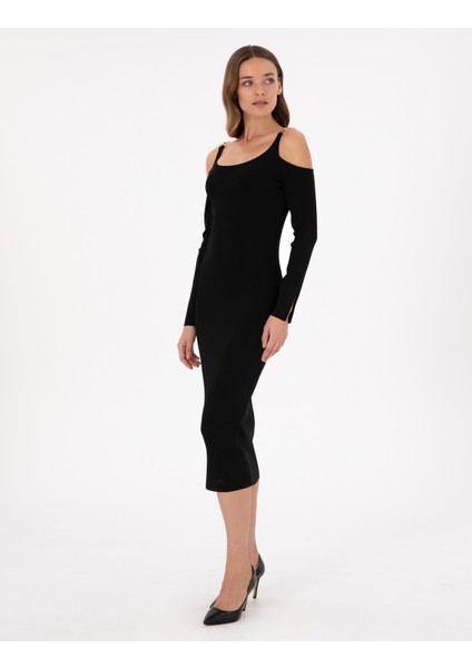 Kadın Siyah Ex. Slim Fit Triko Elbise 50290603-VR046