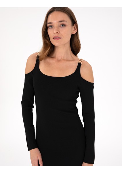 Kadın Siyah Ex. Slim Fit Triko Elbise 50290603-VR046 fiyatları