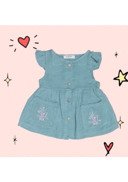 Kız Çocuk Yeşil Çiçek Nakışlı Cepli Külotlu Elbise fiyatları