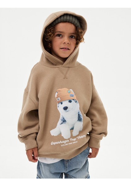 Pamuk Karışımlı Köpek Kapşonlu Sweatshirt (2-8 Yaş)