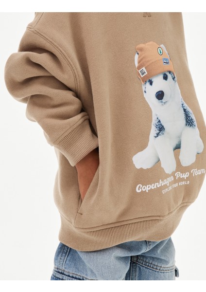 Pamuk Karışımlı Köpek Kapşonlu Sweatshirt (2-8 Yaş)