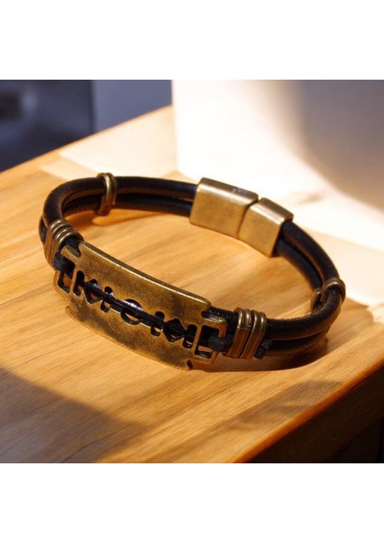 Siyah Deri Jilet Figürlü Bileklik Metal Mıknatıs Kapamalı 3 Beden fiyatları