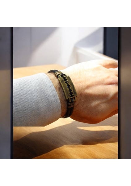 Siyah Deri Jilet Figürlü Bileklik Metal Mıknatıs Kapamalı 3 Beden indirimleri