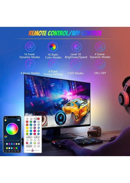 Dokunmatik Rgb Monitör Altı Işık Çubuğu, Akıllı App Bluetooth Uzaktan Kumanda