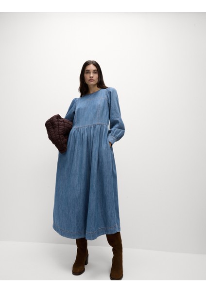 Denim Midi Elbise