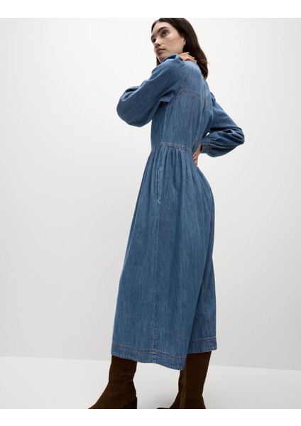 Denim Midi Elbise