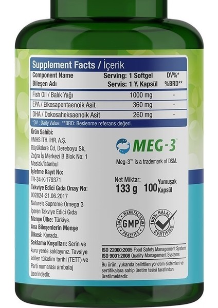 Nature's Supreme Omega 3 1000 Mg 100 Kapsül