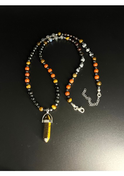 Sertifikalı Kaplan Gözü Obsidyen Jasper Labrodorit Lal Doğal Taş Çivi Model Kolye 55 cm fiyatları