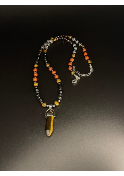 Sertifikalı Kaplan Gözü Obsidyen Jasper Labrodorit Lal Doğal Taş Çivi Model Kolye 55 cm modelleri