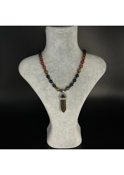Sertifikalı Kaplan Gözü Obsidyen Jasper Labrodorit Lal Doğal Taş Çivi Model Kolye 55 cm fırsatları