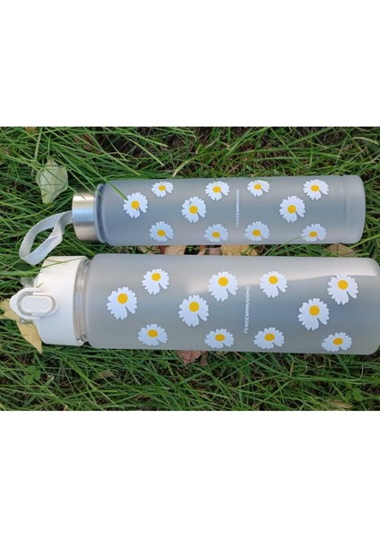 Papatyalı Motivasyonel 2'li Set Su Matarası 900 ML+500 ml Tritan Suluk