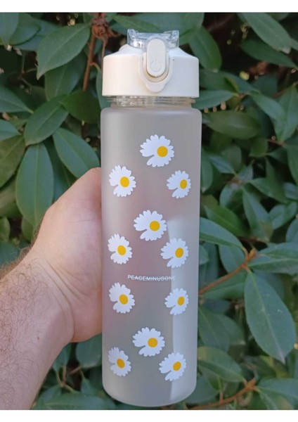 Papatyalı Motivasyonel 2'li Set Su Matarası 900 ML+500 ml Tritan Suluk