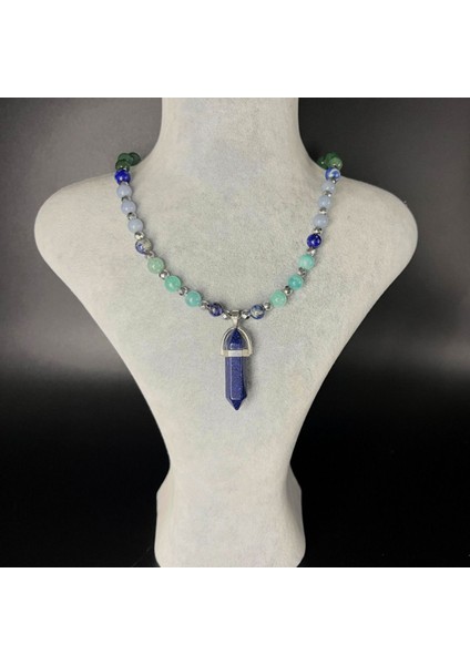 Sertifikalı Lapis Amazonit Anjelit Aventurin Doğal Taş Çivi Model Kolye 55 cm modelleri