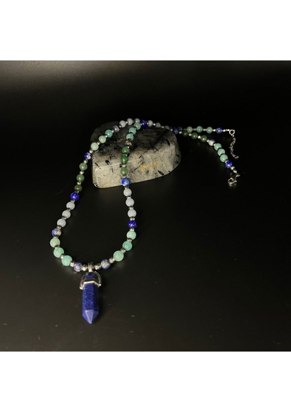 Sertifikalı Lapis Amazonit Anjelit Aventurin Doğal Taş Çivi Model Kolye 55 cm fırsatları