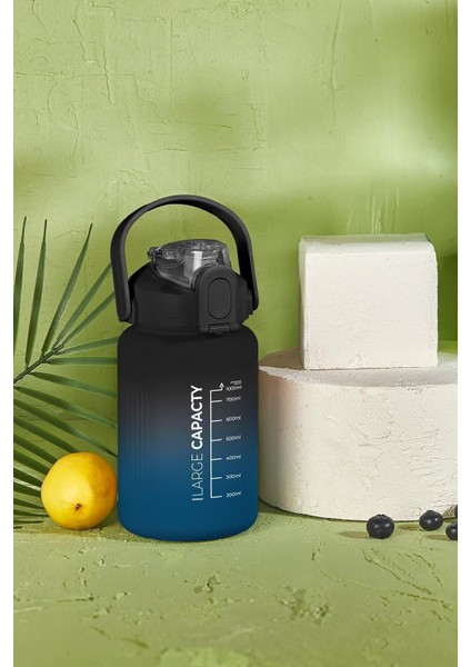 1 L - Briella 1000 ml Mavi - Siyah Pipetli Motivasyon Matara Mavi